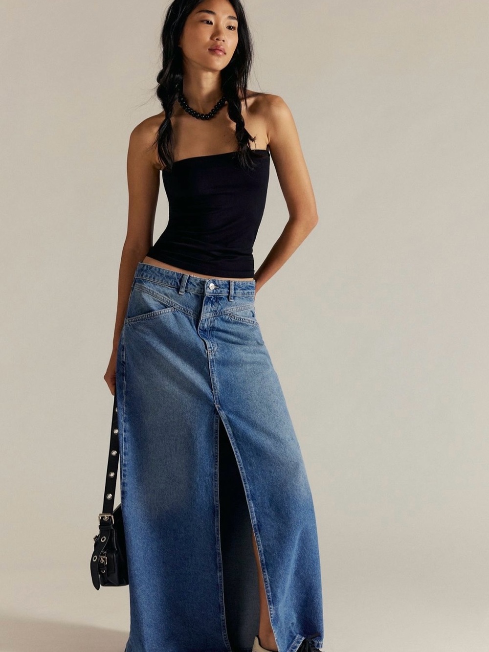 We The Free Come As You Are Sapphire Blue Denim Maxi Skirt
